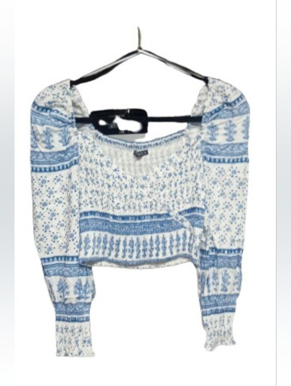 ZARA White & Blue Smocked Crop Top